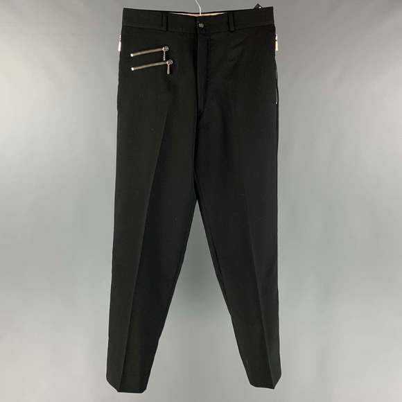 CLAUDE MONTANA Other - CLAUDE MONTANA Black Solid Wool Zip Fly Dress Pants